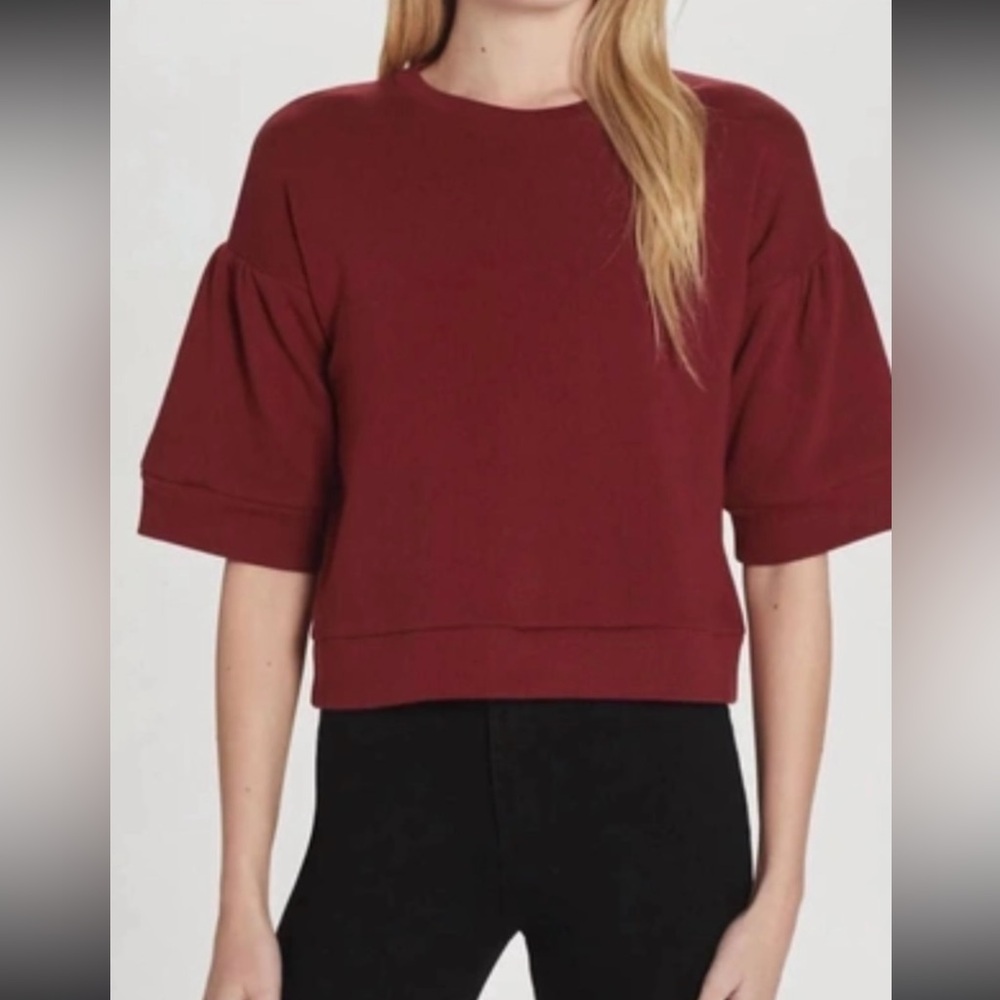 NEW Goldie $164 Women's Red Puff Sleeve Luxury Top Size XS 100% cotton